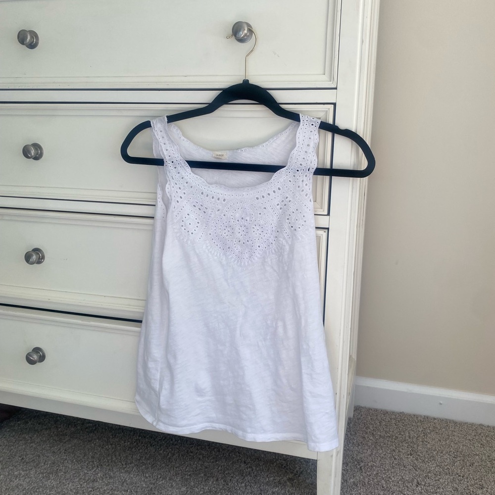 White cotton eyelet lace tank